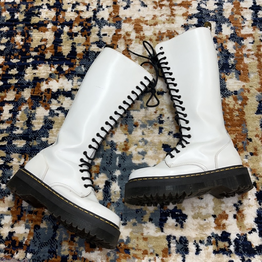 White knee high platform docs